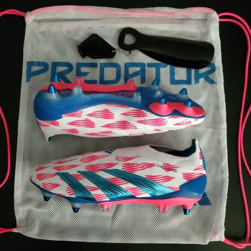 Adidas Predator Cleats - White, Pink, and Blue